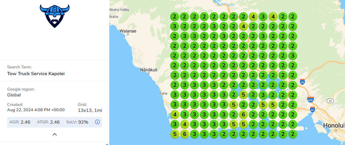 Tow truck geo-grid after optimization