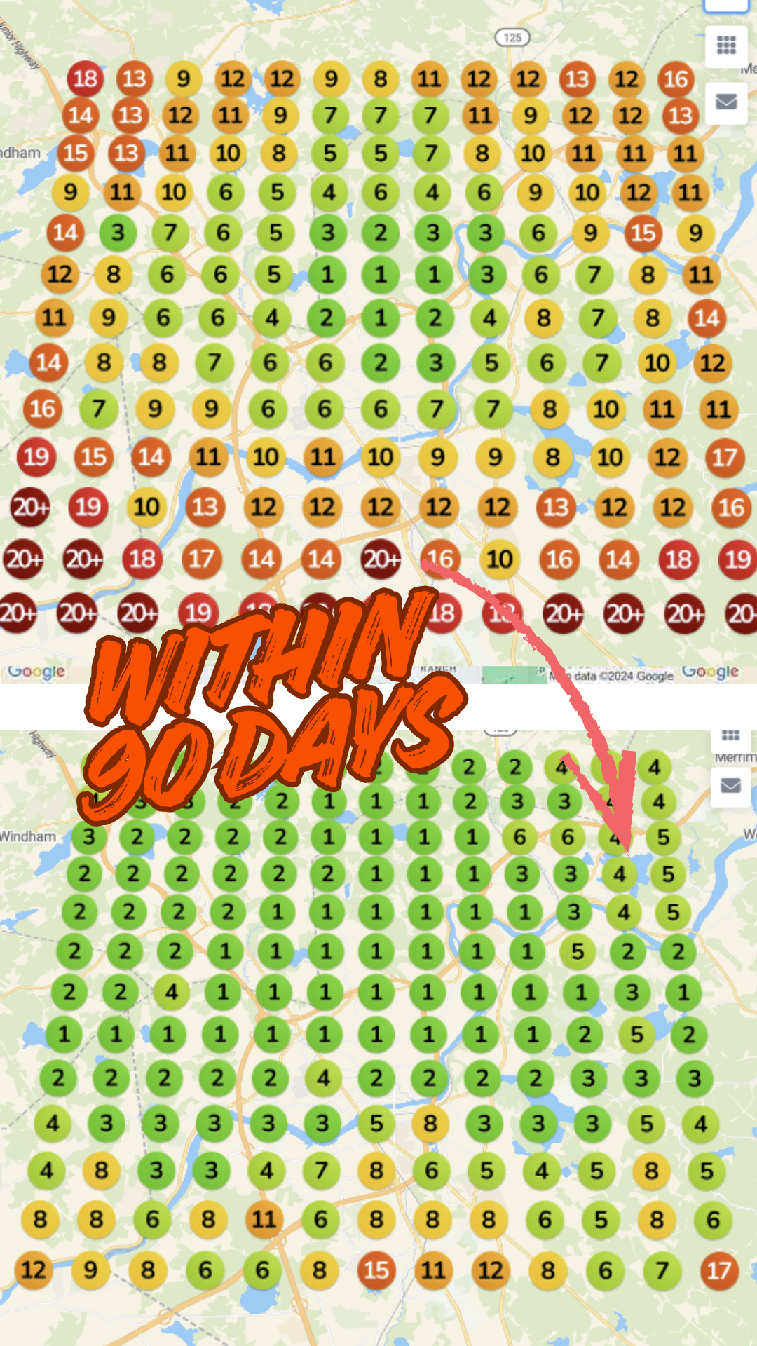 Before and After SEO Ranking Map - Regional